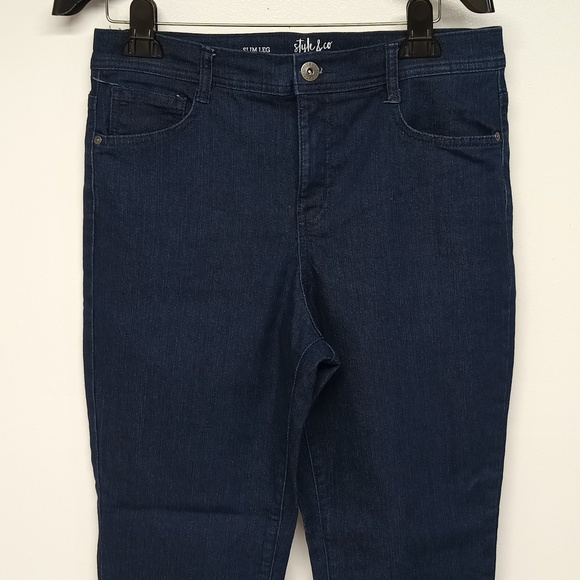Style & co. Size 12 petite Slim leg high rise 11" dark blue jeans EUC. - Picture 5 of 11
